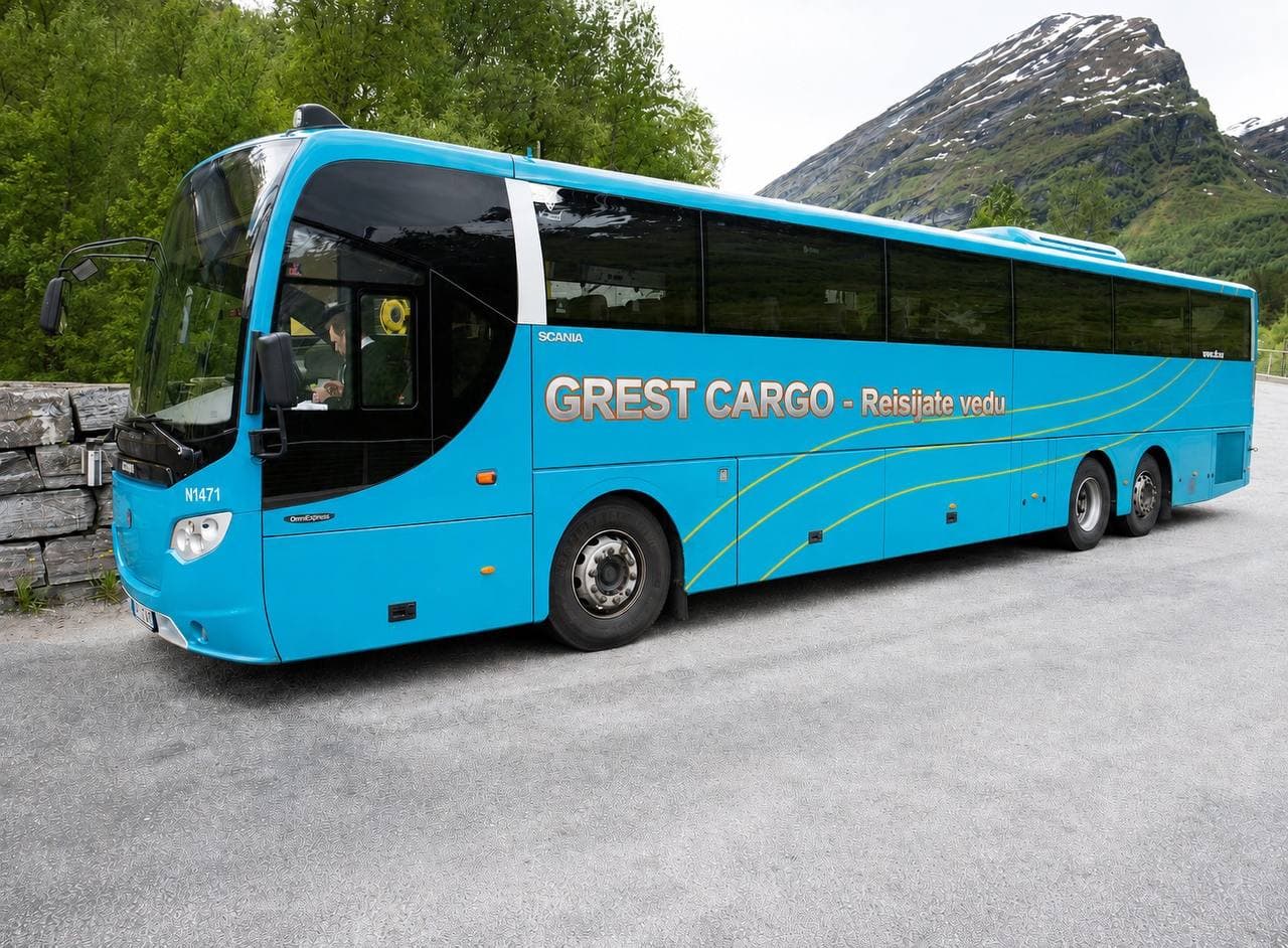 Бирюзовый Scania Omniexpress Comfort Grest Cargo